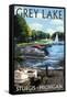 Grey Lake - Sturgis, Michigan - Pontoon Boats-Lantern Press-Framed Stretched Canvas