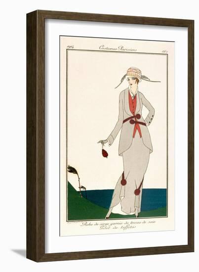 Grey Linen Ladies Suit with Taffetta Waistcoat, from 'Costumes Parisiens' 1914-null-Framed Giclee Print