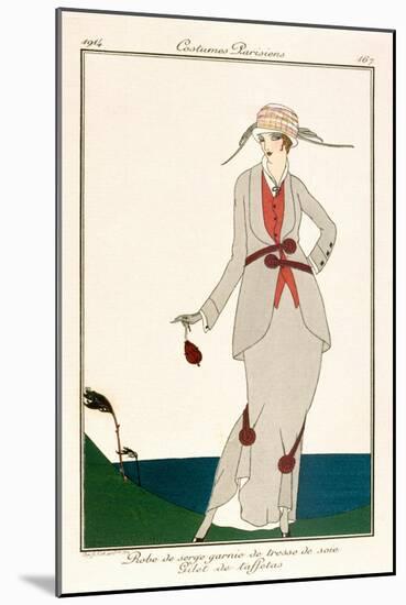 Grey Linen Ladies Suit with Taffetta Waistcoat, from 'Costumes Parisiens' 1914-null-Mounted Giclee Print