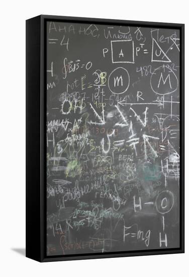 Grey School Chalkboard with Many Different Formuls, Signs and Counts Vertical-Paha_L-Framed Stretched Canvas