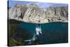 Grey Seal (Halichoerus Grypus) Surfacing Beneath Cliffs, Lundy Island, Devon, UK, June-Alex Mustard-Stretched Canvas