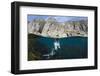 Grey Seal (Halichoerus Grypus) Surfacing Beneath Cliffs, Lundy Island, Devon, UK, June-Alex Mustard-Framed Photographic Print