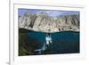 Grey Seal (Halichoerus Grypus) Surfacing Beneath Cliffs, Lundy Island, Devon, UK, June-Alex Mustard-Framed Photographic Print