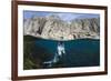 Grey Seal (Halichoerus Grypus) Surfacing Beneath Cliffs, Lundy Island, Devon, UK, June-Alex Mustard-Framed Photographic Print