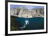 Grey Seal (Halichoerus Grypus) Surfacing Beneath Cliffs, Lundy Island, Devon, UK, June-Alex Mustard-Framed Photographic Print