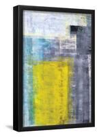 Grey, Teal And Yellow Abstract Art Painting-null-Framed Poster