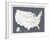 Grey USA Map-Kindred Sol Collective-Framed Art Print