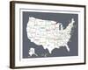 Grey USA Map-Kindred Sol Collective-Framed Art Print