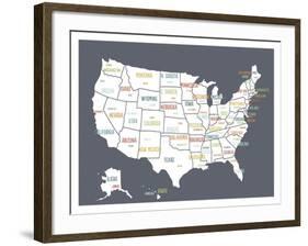 Grey USA Map-Kindred Sol Collective-Framed Art Print