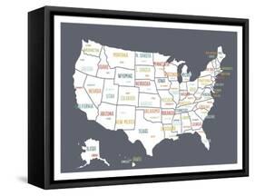 Grey USA Map-Kindred Sol Collective-Framed Stretched Canvas
