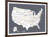 Grey USA Map-Kindred Sol Collective-Framed Art Print