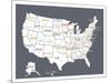 Grey USA Map-Kindred Sol Collective-Mounted Art Print