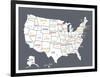 Grey USA Map-Kindred Sol Collective-Framed Art Print