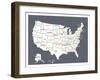 Grey USA Map-Kindred Sol Collective-Framed Art Print