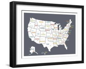 Grey USA Map-Kindred Sol Collective-Framed Art Print