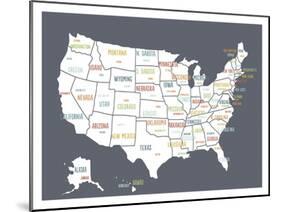 Grey USA Map-Kindred Sol Collective-Mounted Art Print