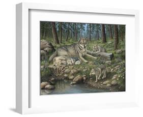 Grey Wolf Mother and Pups-Robert Wavra-Framed Giclee Print