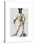 Greyhound Fencer in Cream Full-Fab Funky-Stretched Canvas