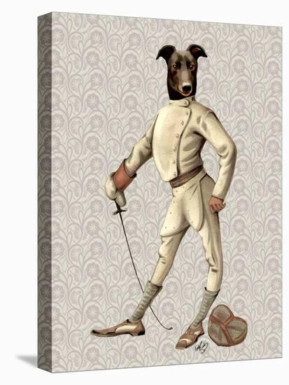 Greyhound Fencer in Cream Full-Fab Funky-Stretched Canvas