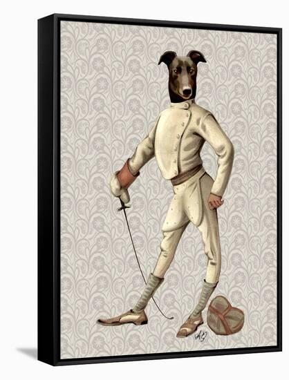 Greyhound Fencer in Cream Full-Fab Funky-Framed Stretched Canvas