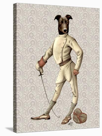 Greyhound Fencer in Cream Full-Fab Funky-Stretched Canvas