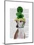 Greyhound in Green Knitted Hat-Fab Funky-Mounted Art Print