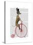 Greyhound on Red Penny Farthing Bike-Fab Funky-Stretched Canvas