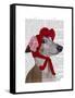 Greyhound with Red Woolly Hat-Fab Funky-Framed Stretched Canvas