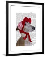 Greyhound with Red Woolly Hat-Fab Funky-Framed Art Print