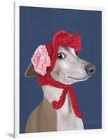 Greyhound with Red Woolly Hat-Fab Funky-Framed Art Print