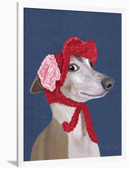 Greyhound with Red Woolly Hat-Fab Funky-Framed Art Print