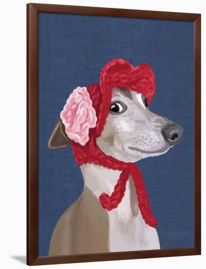 Greyhound with Red Woolly Hat-Fab Funky-Framed Art Print