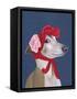 Greyhound with Red Woolly Hat-Fab Funky-Framed Stretched Canvas