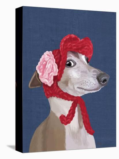 Greyhound with Red Woolly Hat-Fab Funky-Stretched Canvas