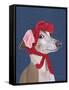 Greyhound with Red Woolly Hat-Fab Funky-Framed Stretched Canvas