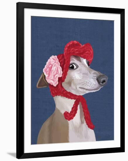 Greyhound with Red Woolly Hat-Fab Funky-Framed Art Print