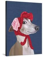 Greyhound with Red Woolly Hat-Fab Funky-Stretched Canvas