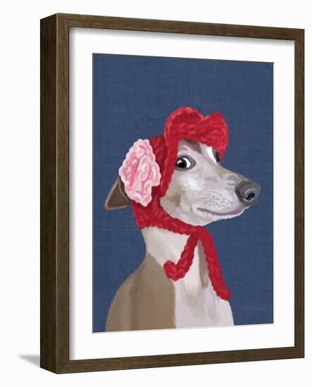 Greyhound with Red Woolly Hat-Fab Funky-Framed Art Print