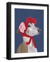 Greyhound with Red Woolly Hat-Fab Funky-Framed Art Print