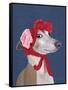 Greyhound with Red Woolly Hat-Fab Funky-Framed Stretched Canvas