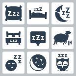 Vector Isolated Sleep Concept Icons Set: Pillow, Bed, Moon, Sheep, Owl, Zzz-GreyJ-Stretched Canvas