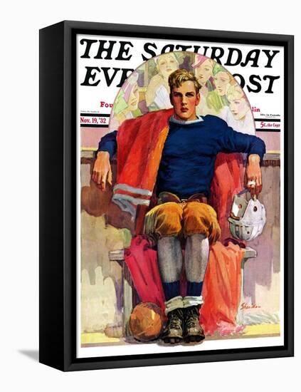 "Gridiron Great," Saturday Evening Post Cover, November 19, 1932-John E. Sheridan-Framed Stretched Canvas
