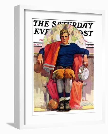 "Gridiron Great," Saturday Evening Post Cover, November 19, 1932-John E. Sheridan-Framed Giclee Print