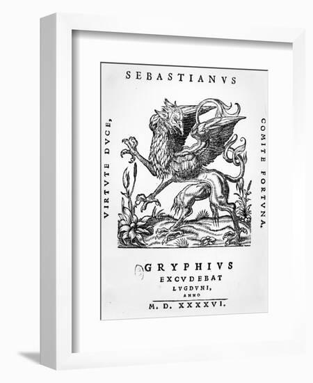 Griffin Printer's Emblem of Sebastianus Gryphius, Lyon, 1546 (Woodcut)-French-Framed Premium Giclee Print