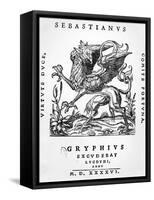 Griffin Printer's Emblem of Sebastianus Gryphius, Lyon, 1546 (Woodcut)-French-Framed Stretched Canvas