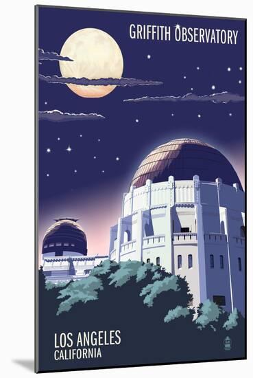Griffith Observatory at Night - Los Angeles, California-Lantern Press-Mounted Art Print