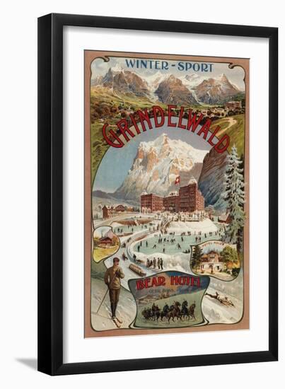 Grindelwald, Switzerland - View of the Bear Hotel Promotional Poster-Lantern Press-Framed Art Print