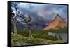 Grinnell Point over Swift Current Lake in Glacier National Park, Montana-Chuck Haney-Framed Stretched Canvas