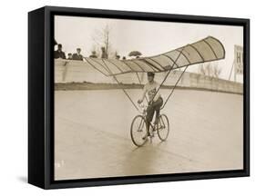 Grinning Cyclist Tries to Get His Glider Airborne at the Parc des Princes Stadium Paris-null-Framed Stretched Canvas