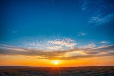 Dry Green Grass Field in Sunset Sunlight. Beautiful Yellow Sunrise Light over Meadow. Summer in Rus-Grisha Bruev-Photographic Print